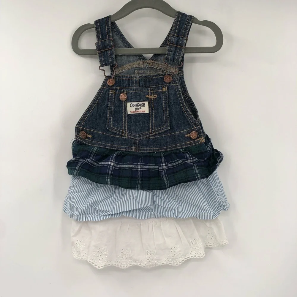 OSHKOSH B'GOSH Overall Dress Skirtall Jumper 24M Ruffle Tiered Eyelet Cotton